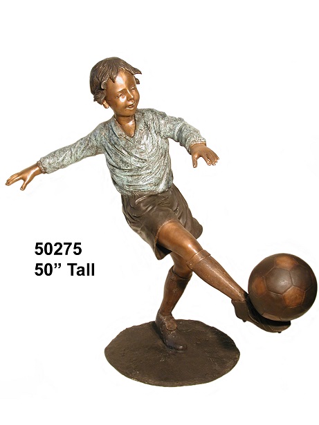 Bronze Boy Kicking a Soccer Goal - Click Image to Close